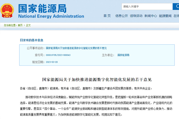 關于加(jiā)快推進能源數(shù)字化智能化發(fā)展的若幹意見(jian)